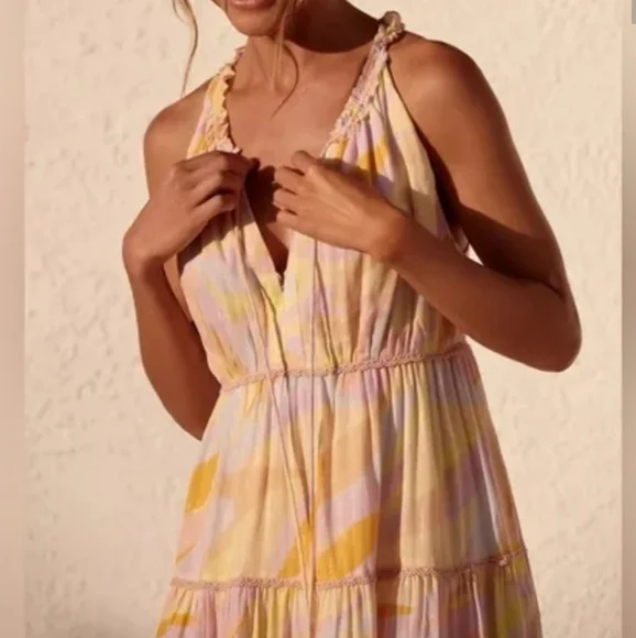 NWT Anthropologie PQ Swim Sleeveless Mini Dress Size M/L Yellow Pink - Picture 3 of 5